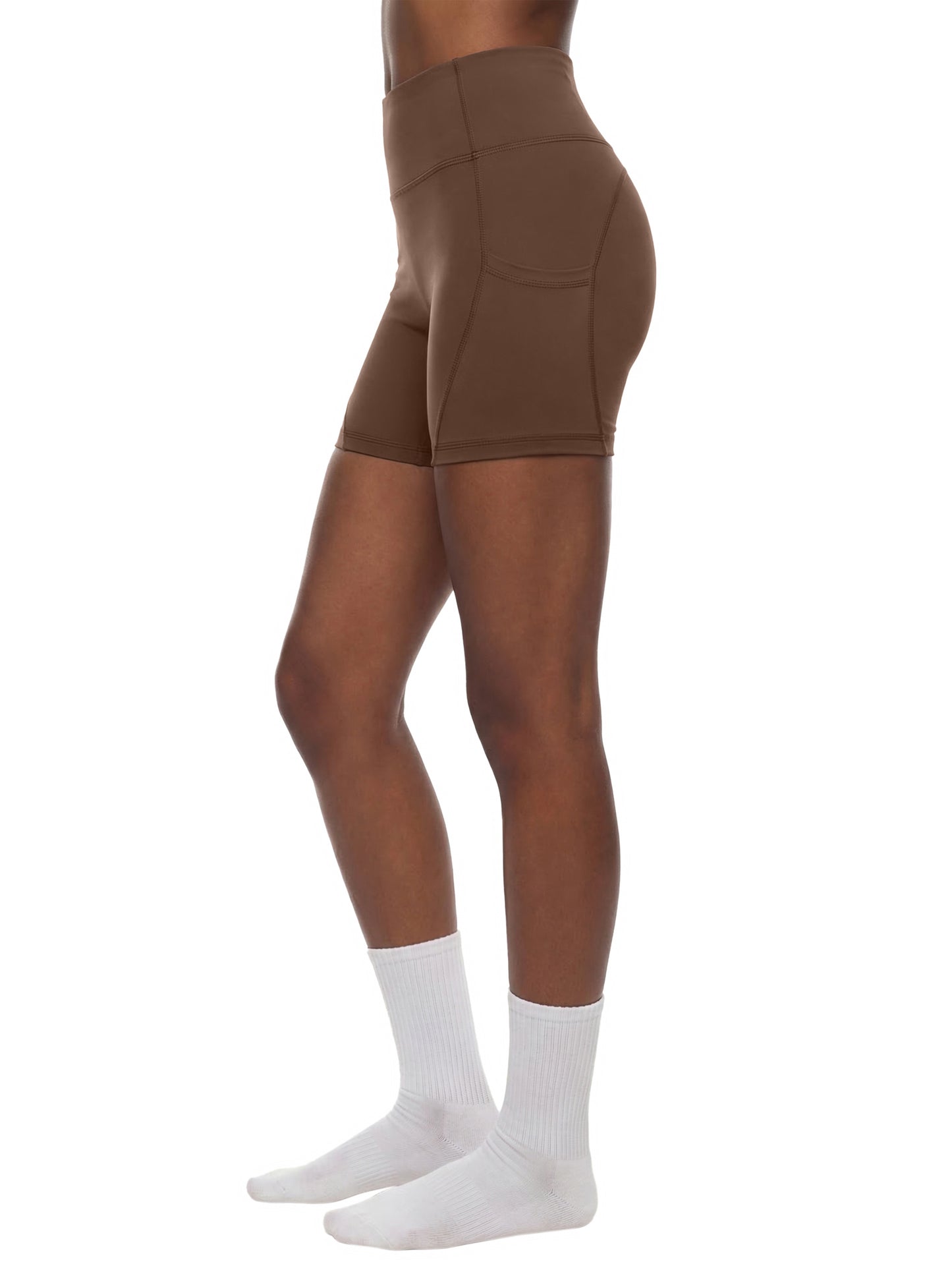 Brown Gym Tights Shorts - Script Print Rear