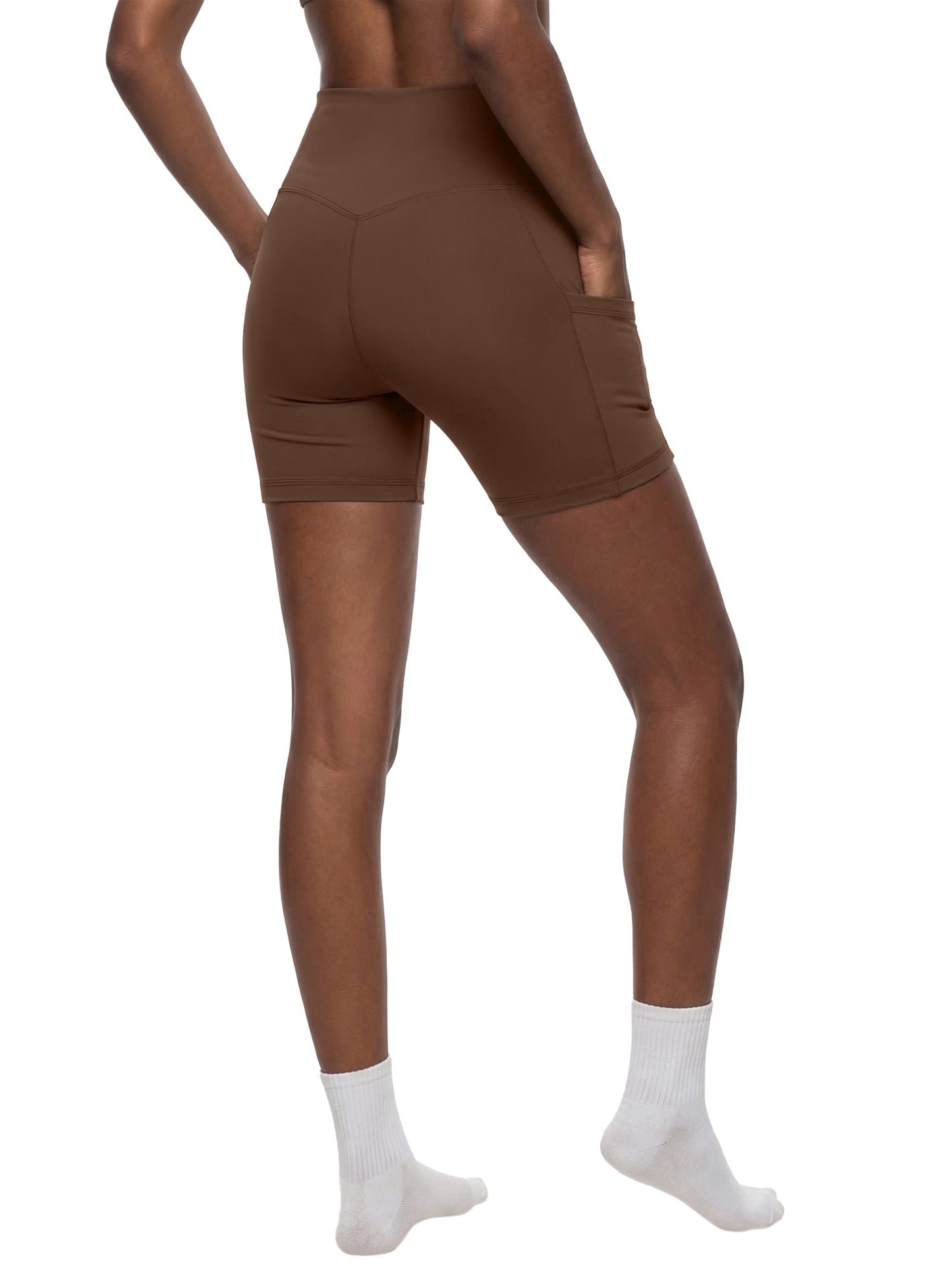 Brown Gym Tights Shorts - Script Print Rear